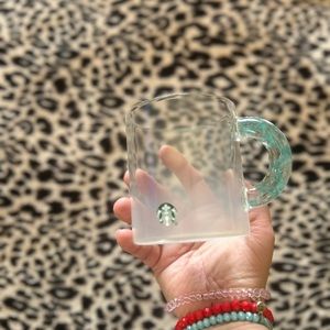 Starbucks 2023 Holiday Frosted Clear Gradient Swirl Handle Glass Mug Cup
